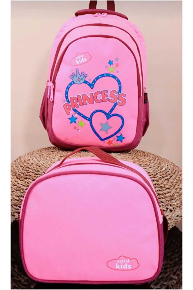 Anatomical Back Structure Girls' Set of Two Primary School Backpack with Lunch Bag