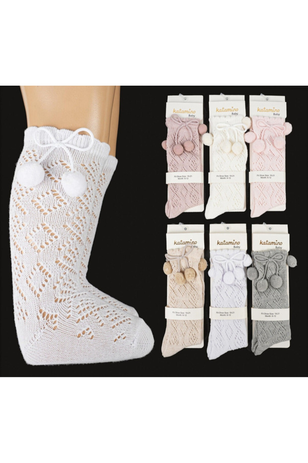 Baby Girl Pompom Fishnet Golf Socks 1 Pair