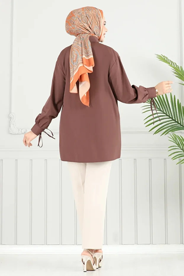 Manşeti Bağcıklı Tunik 4101PM271-MS Kahve - 4