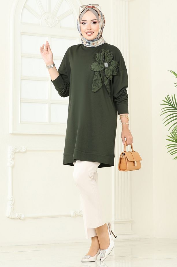 Çiçek Detaylı Tunik 2702AYD574-MS Haki - 1