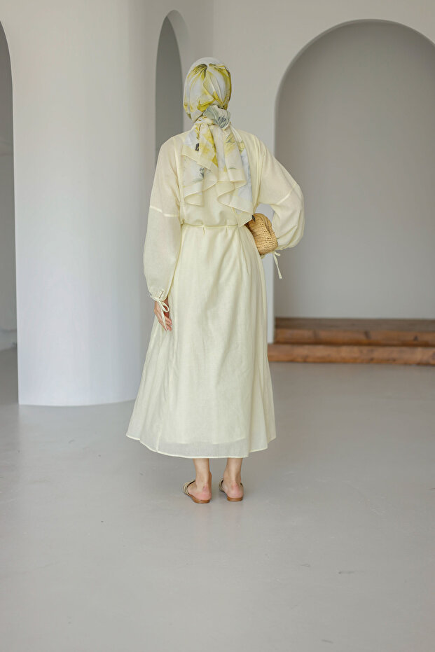 NERVÜRLÜ PAMUK KETEN ELBİSE ASTARLI - 6