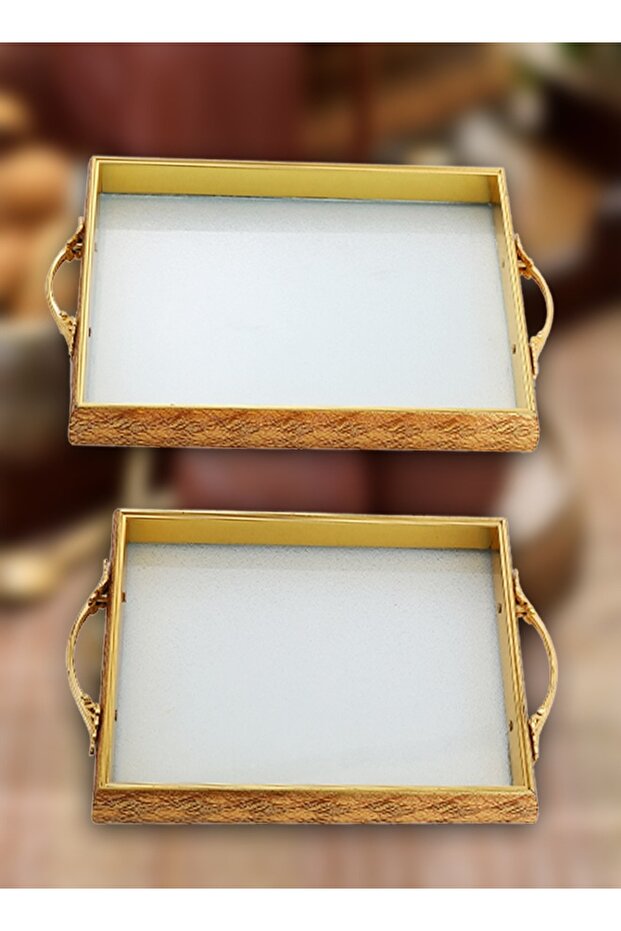 2-Piece Rectangular Decorative Trays with Handle - 3