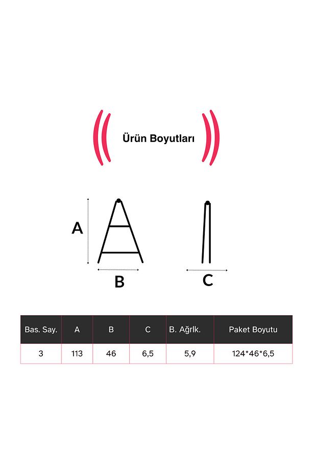Paslanmaz Çelik 3 Basamaklı Geniş Basamak Ev - Ofis Tipi Merdiven - Tutacaklı - 6