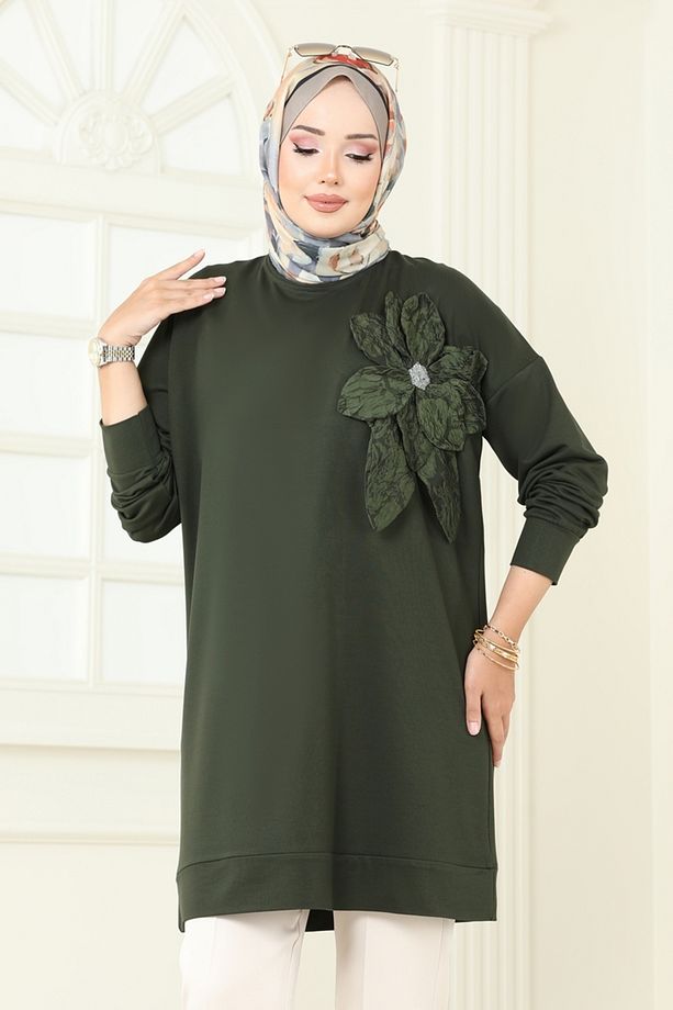 Çiçek Detaylı Tunik 2702AYD574-MS Haki - 3