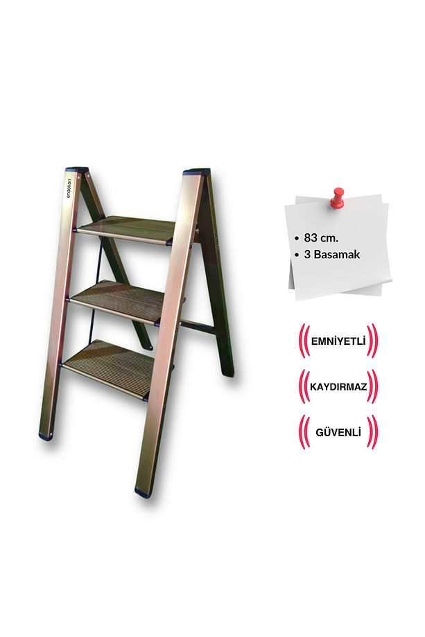 Katlanır Şık Merdiven Bronz 3 Basamaklı - Alüminyum - Ev - Ofis Merdiveni - 1