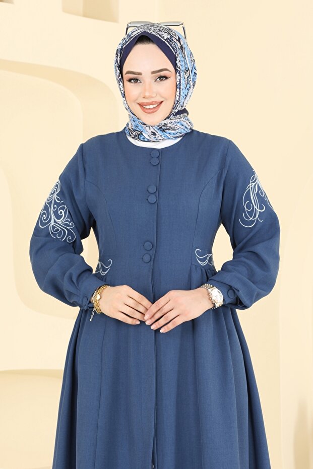 Nakış İşlemeli Tesettür Kap 2645SL432-MS İndigo - 4