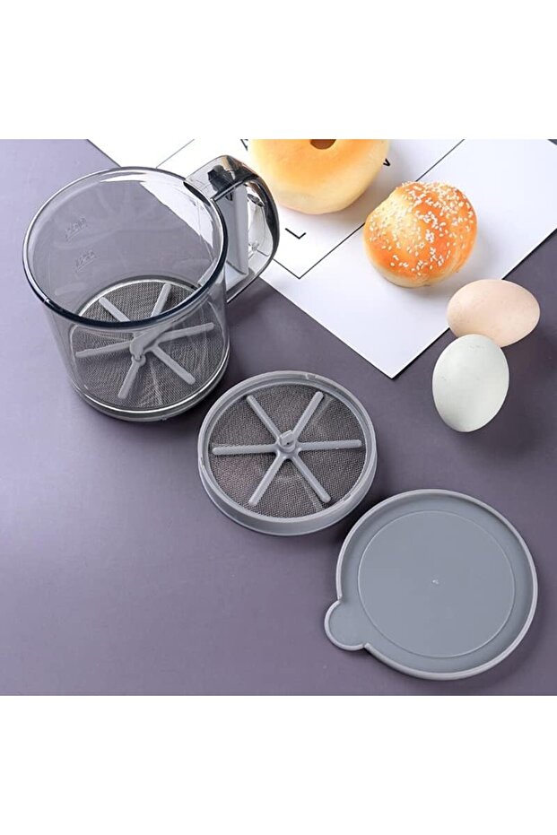Portable Manual Flour Sieve, Plastic, with Handle, Double Layer, 15 x 12 x 11 cm, Tran - 4