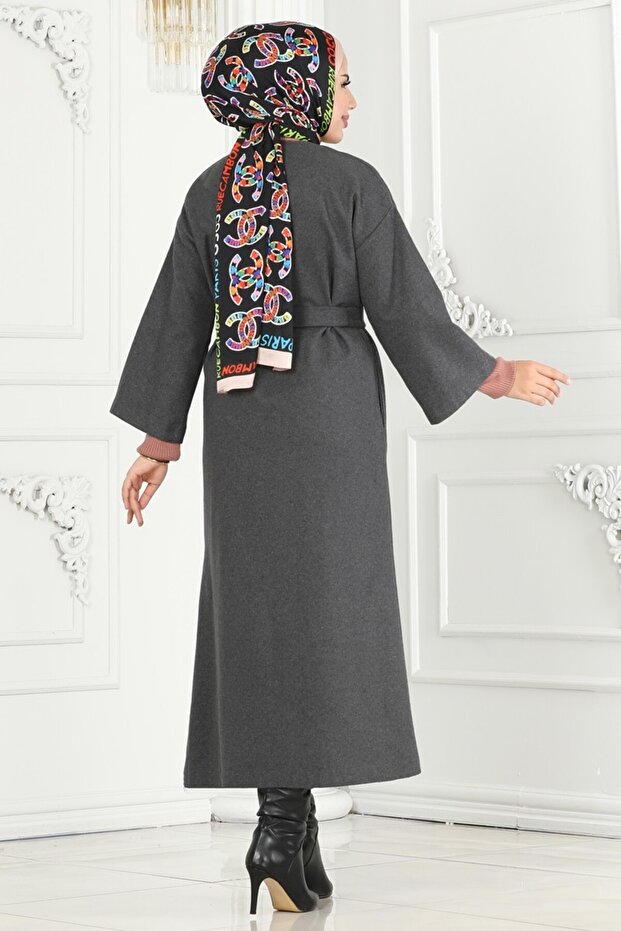 Önü Düğmeli Kaşe Kaban 6130BSK463-MS Antrasit - 5