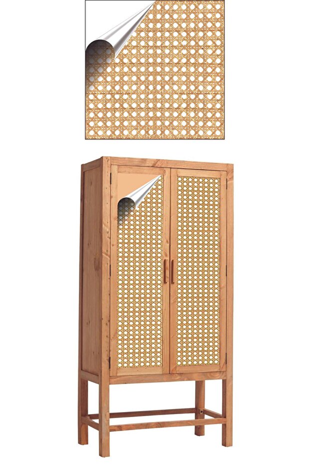 Hasır Görünümlü Dolap Kapağı Kaplama Folyosu Hazeran Hasır Kendinden Yapışkanlı Folyo 60cm X 100cm - 1