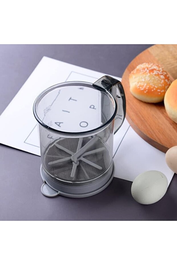 Portable Manual Flour Sieve, Plastic, with Handle, Double Layer, 15 x 12 x 11 cm, Tran - 5