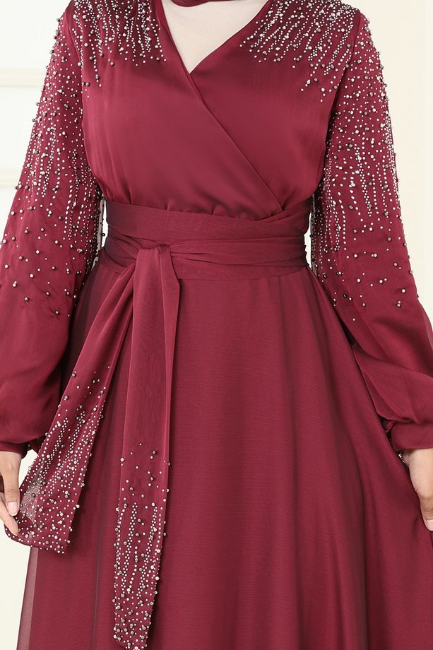 Taş İşlemeli Abiye 5693EDF311-MS Bordo - 5