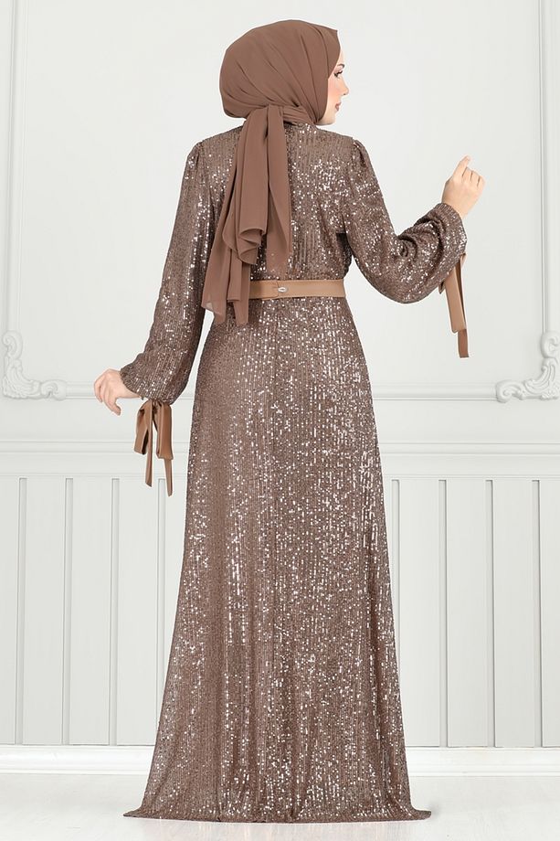 Göğsü Drapeli Tesettür Abiye 5690EDF311-MS Koyu Vizyon - 5