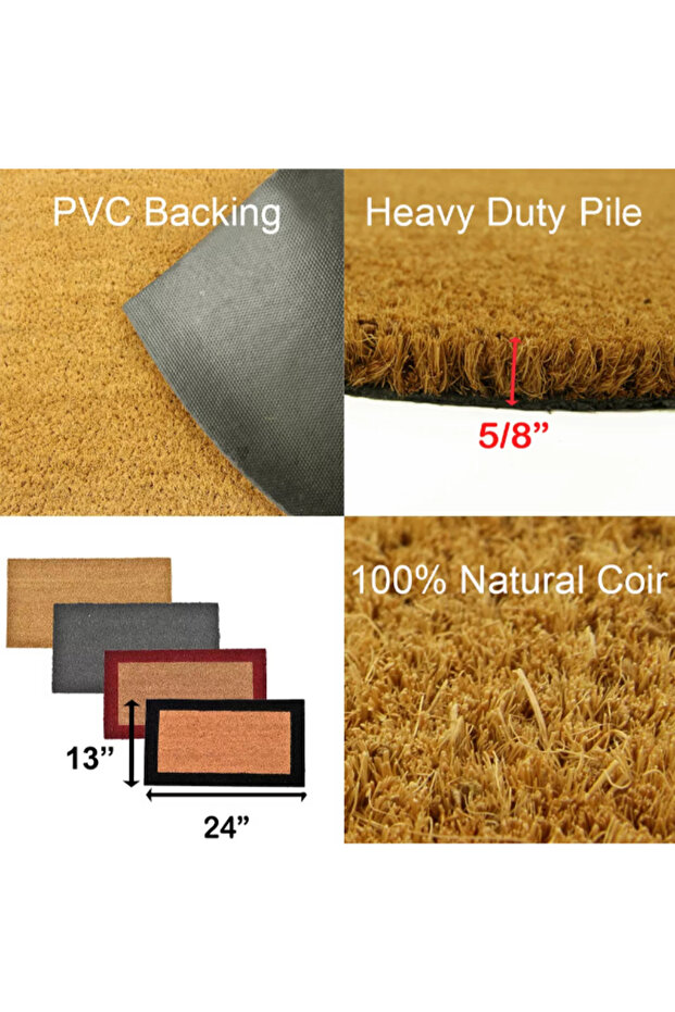 سجادة باب مستطيلة من ألياف جوز الهند وجوز الهند، 33 × 60 سم - 7