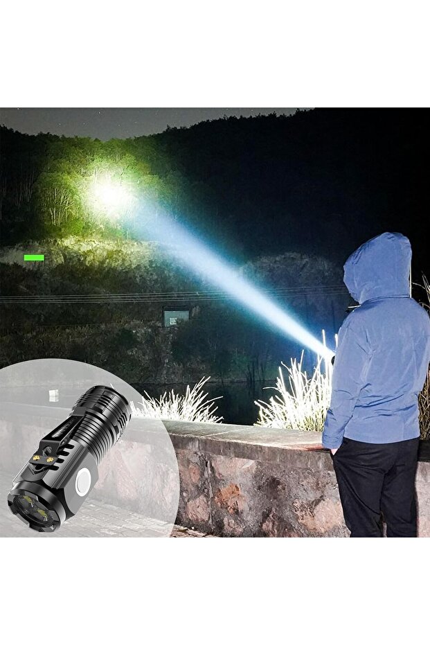 Mini LED Flashlight with 3 LED Cores, USB Rechargeable, Magnetic Base, Hook Support - 7