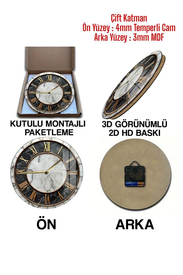Şıklığın ve Dayanıklılığın Buluştuğu An! 3D Görünümlü Temperli Cam Saat – 33 cm CSDW319 - 4