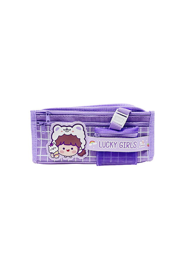 Three Compartment Velcro Pencil Bag Lucky Girls (Pen Holder) 2 Colors Mu-5968