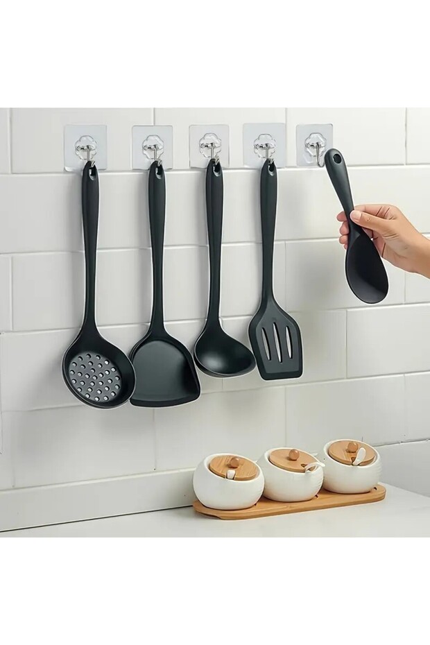 5'Li Yapışkanlı Duvar Askısı Kancalı Askı Mutfak Banyo Askı Şeffaf Askı Kendinden Yapışkanlı Askı - 4