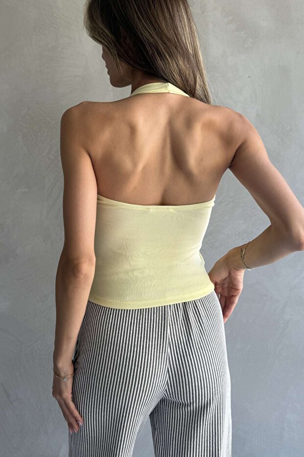 Boyundan Askılı Crop Örme Bluz - 2