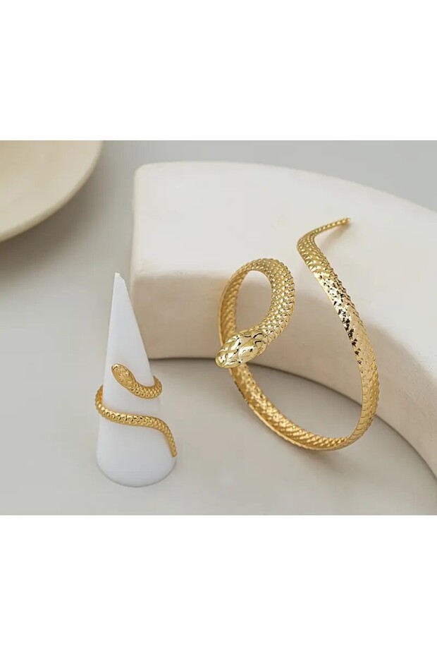 مجموعة خواتم سوار على شكل ثعبان معدني - 1