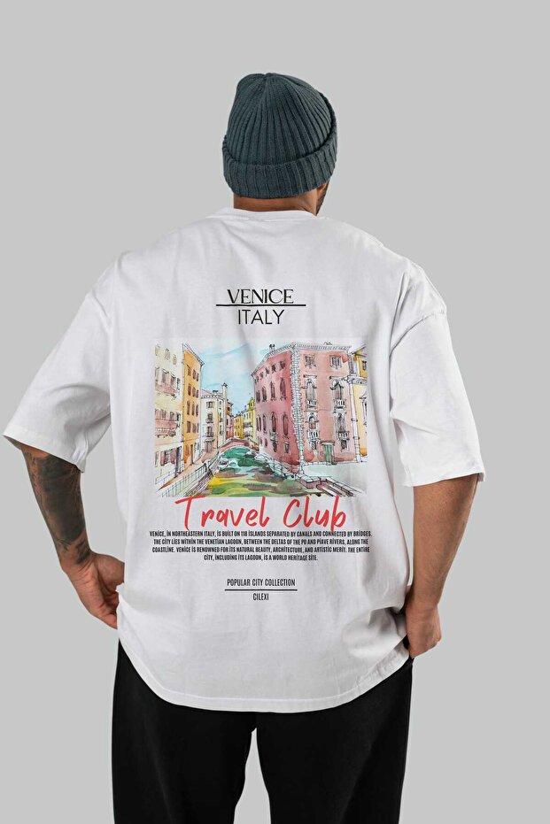 Venice Italy Back Printed White Oversize T-Shirt Men Women Cotton Crew Neck T-Shirt