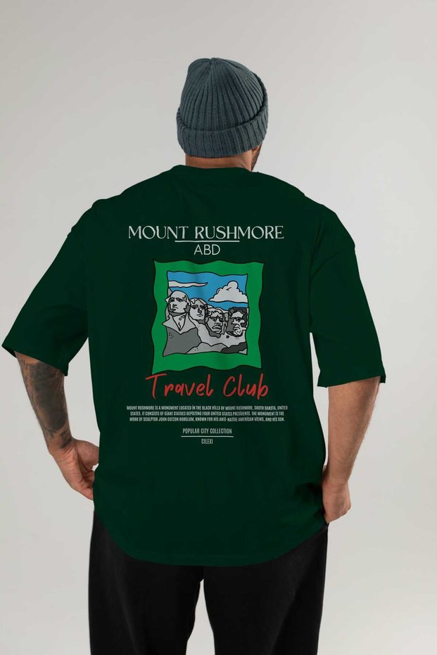 Mount Rushmore Usa Back Printed Green Oversize T-Shirt Men Women Cotton Crew Neck T-Shirt