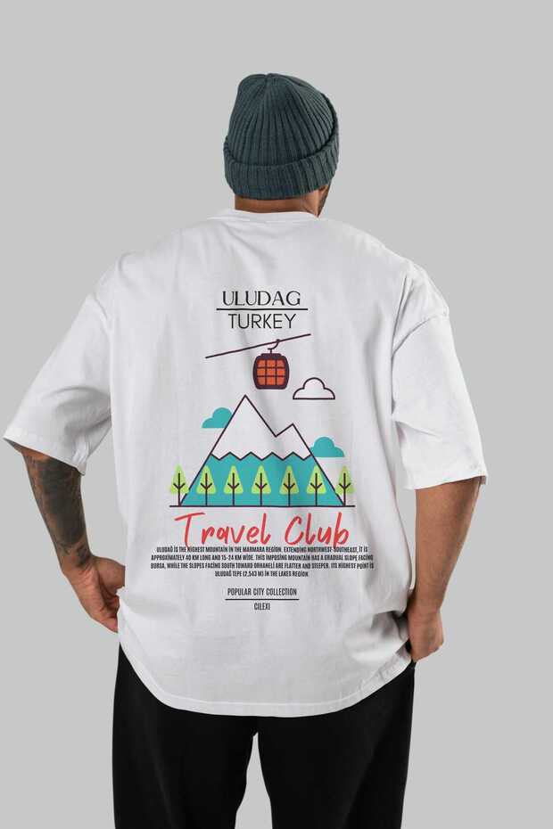 Uludağ Turkey Back Printed White Oversize T-Shirt Men Women Cotton Crew Neck T-Shirt