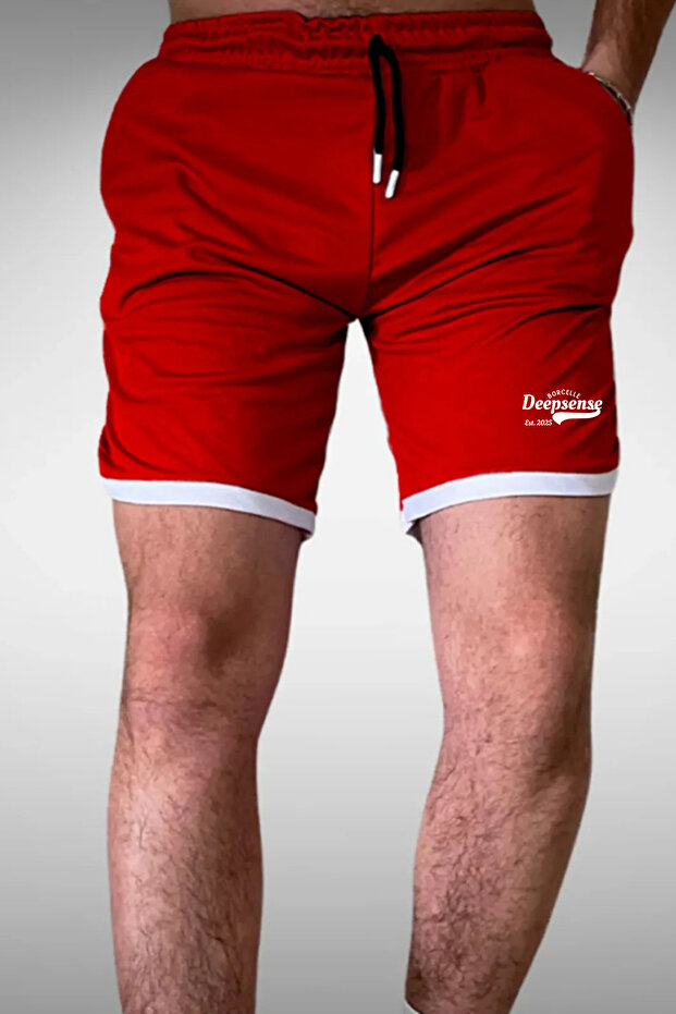 Men's Red Sports Shorts & Bermuda Capri Swimming Summer Piping Slim Fit Printed