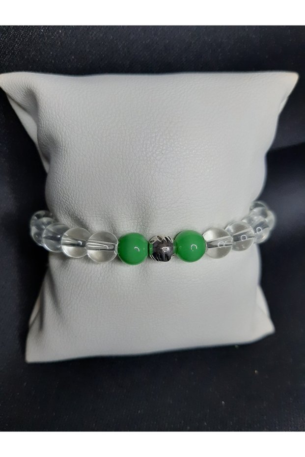 Transparent, Green Glass Bead and Metal Bead Detailed Bracelet