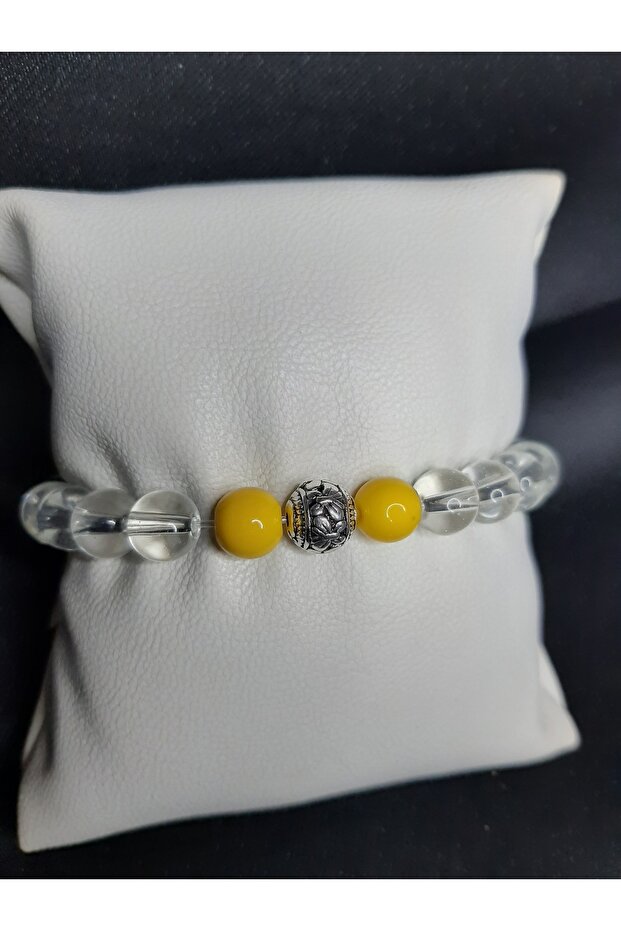 Transparent, Yellow Glass Beads and Metal Beads Bracelet