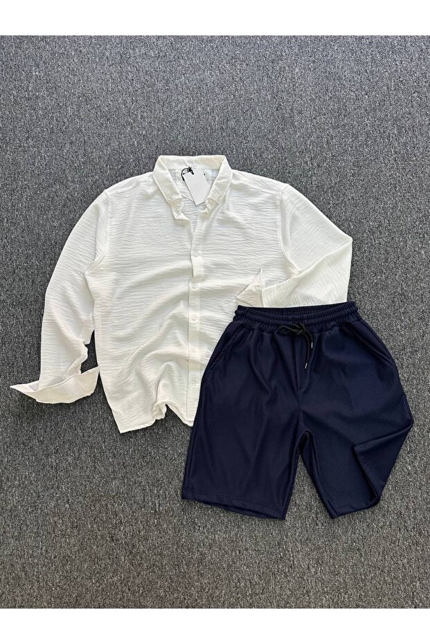 Crinkle Linen Regular Fit Shirt and Ottoman Shorts Set of 2