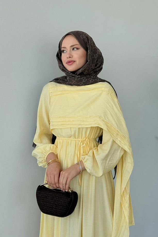 Havva Şal Detaylı Elbise Sarı - 3