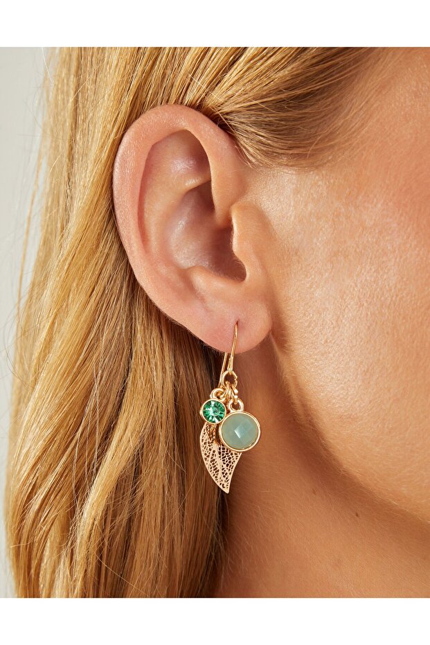 Taşlı Yaprak Küpe - 1