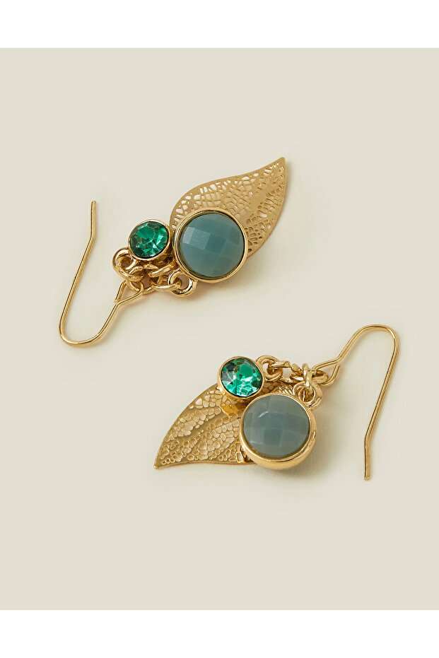 Taşlı Yaprak Küpe - 2