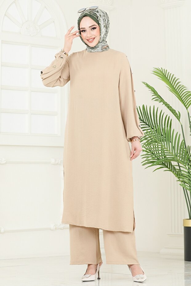 Apolet Düğmeli Tesettür Takım 371DVL817-MS Vizyon - 3