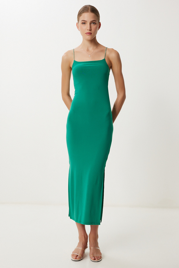Strappy Slit Sandy Dress Ldz0045 Green