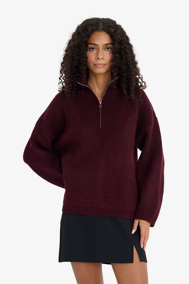 Relax Fit Yarım Fermuarlı Triko Kazak F3897AX25WN - 3