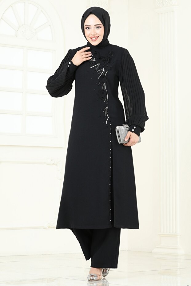 Yırtmaç Detaylı Şık Takım 8058ABK1075-MS Siyah - 2