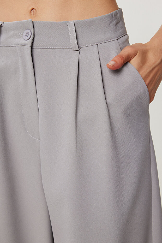 Cepli Dokuma Palazzo Pantolon LGK0007 GRİ - 3