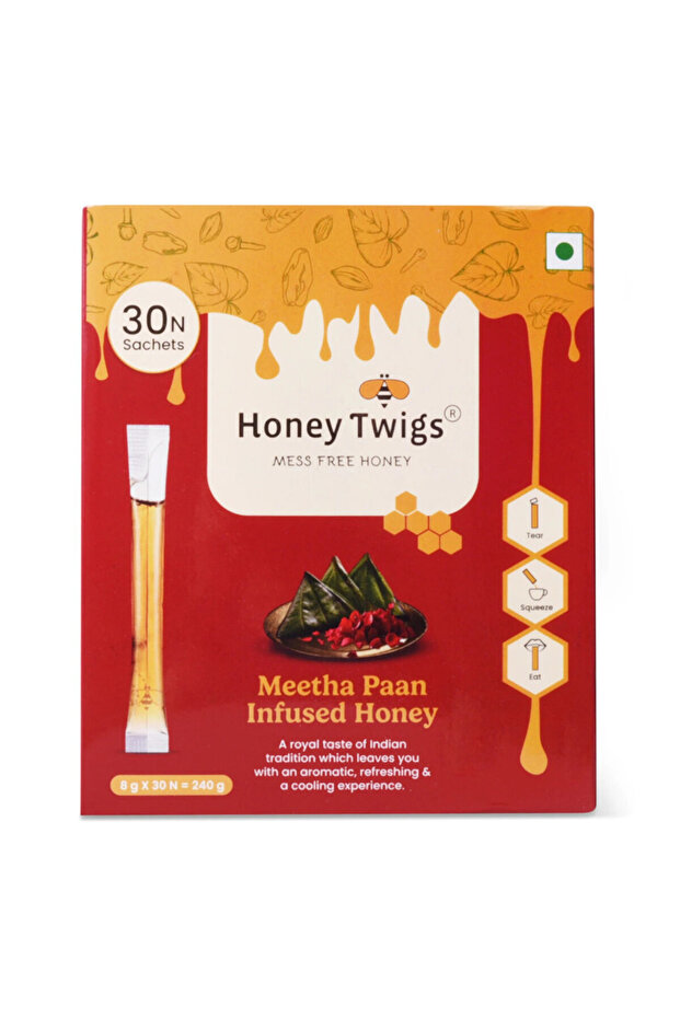 Mess Free Honey Meetha Paan Infused Honey - 30 x 8 g x 2 Pack