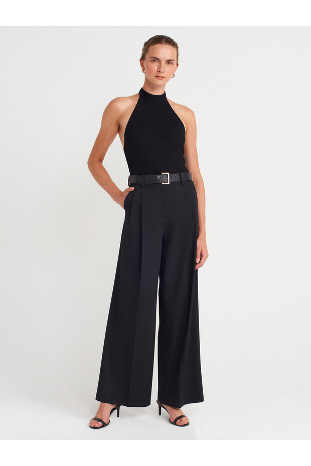 72149 Belted Double Pleated Trousers-Black