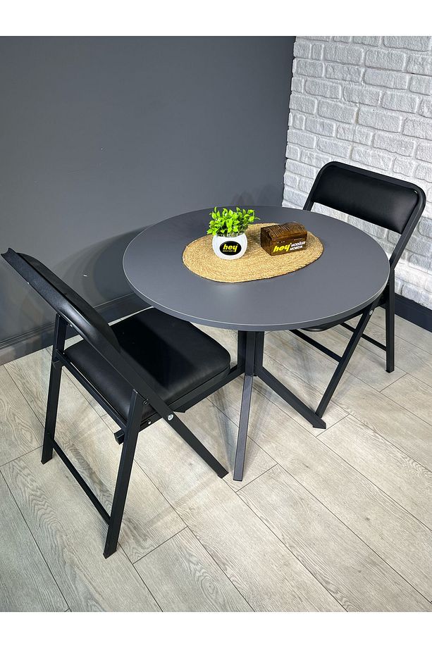 Nisa Antrasit Gri Yuvarlak Mutfak Masası Yemek Masası Metal Siyah Ayak 70 Cm - 3