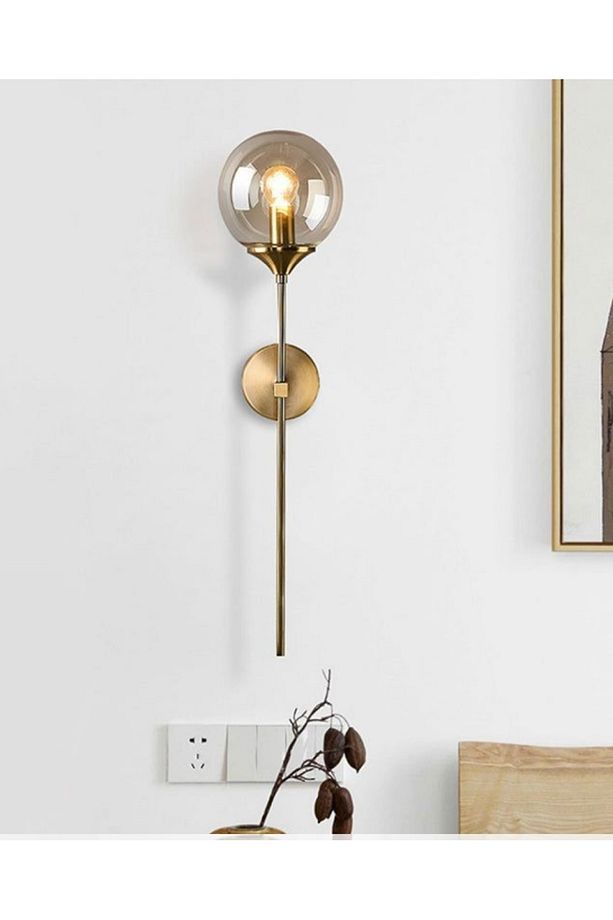 Modern Tasarım Pilli Aplik 1 Adet Kablosuz Tak Çalıştır Duvar Camlı Aplik Eskitme Gold Bal Cam - 3