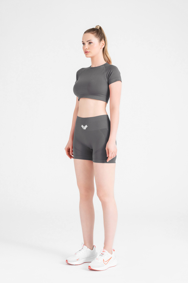 Serenıty Scrunch Push-Up Detaylı Seamless Şort Tayt Gri - 4