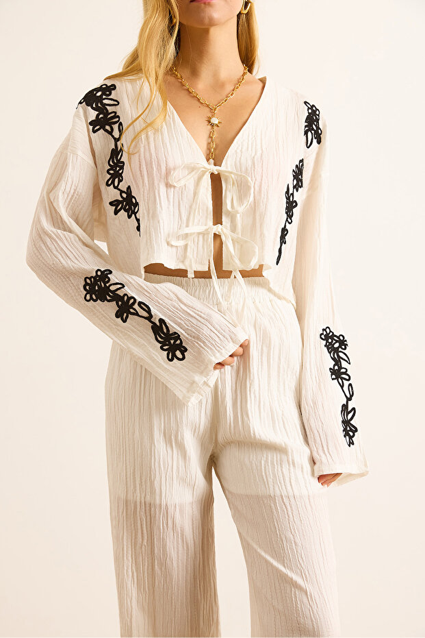 Women's White Süzene Detailed Lined Bottom Top Set Tkm-19000418