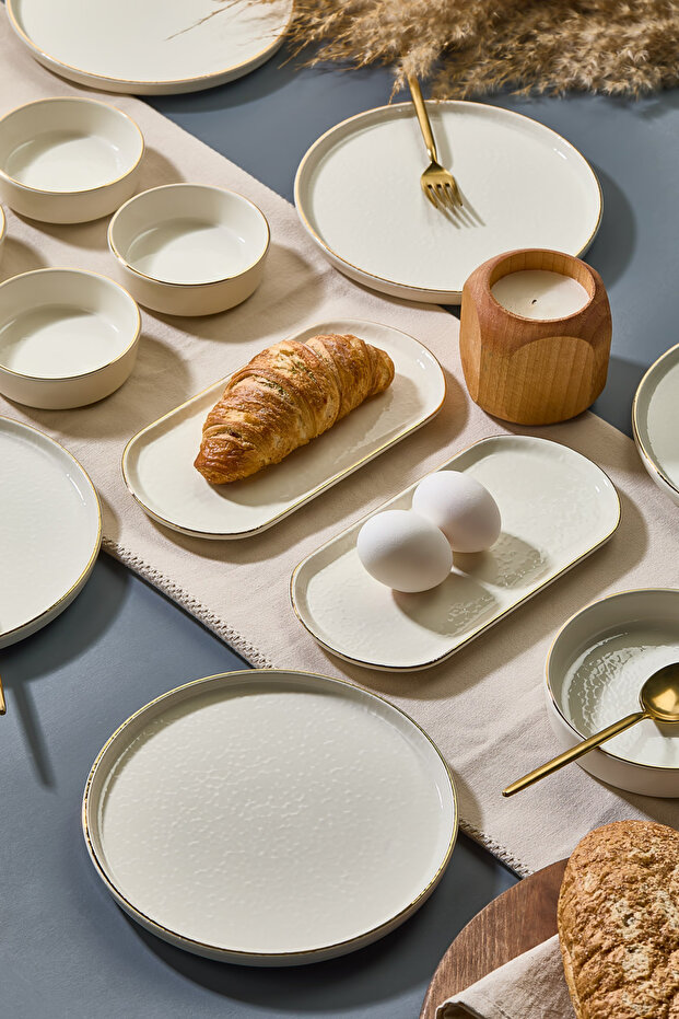 Kitchen Life 14 Parça 6 Kişilik Altın Yaldızlı Kahvaltı Takımı Caotıc Gold -Lüx Kahvaltılık Sunum Seti Tabağı