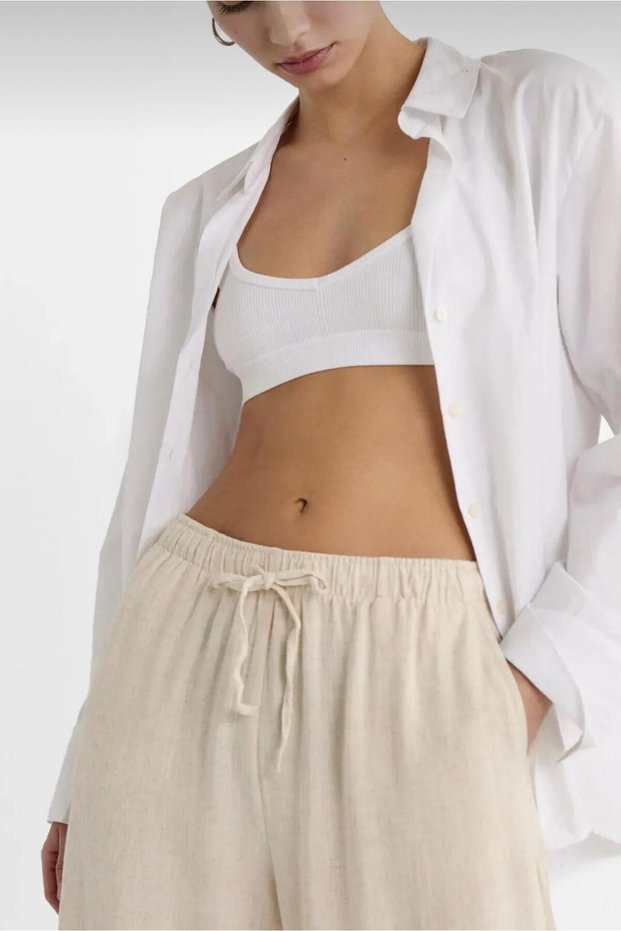 Wide Leg!!! Women's Waist Elastic Lace Side Pocket Detail Palazzo Pants (Linen Mixed)