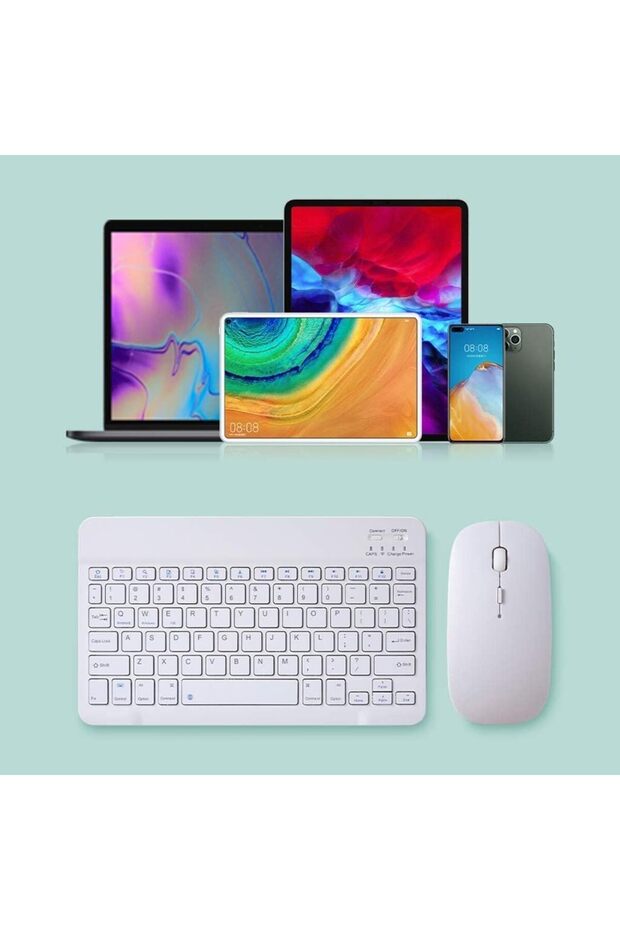 Kablosuz Klavye Mouse Seti, Bluetooth ve 2.4GHz, Sessiz Tuşlar, Windows Mac Android iOS Uyumlu Beyaz - 5