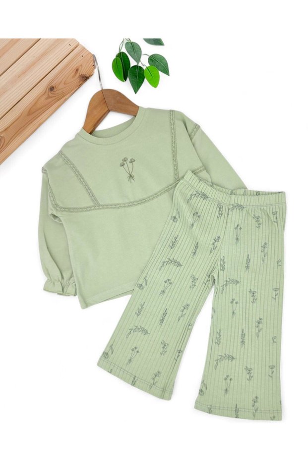 Girl's Flower Embroidered, Wide Leg Leggings, Seasonal 2-3-4-5-6 Years Old Stylish Girl's Set