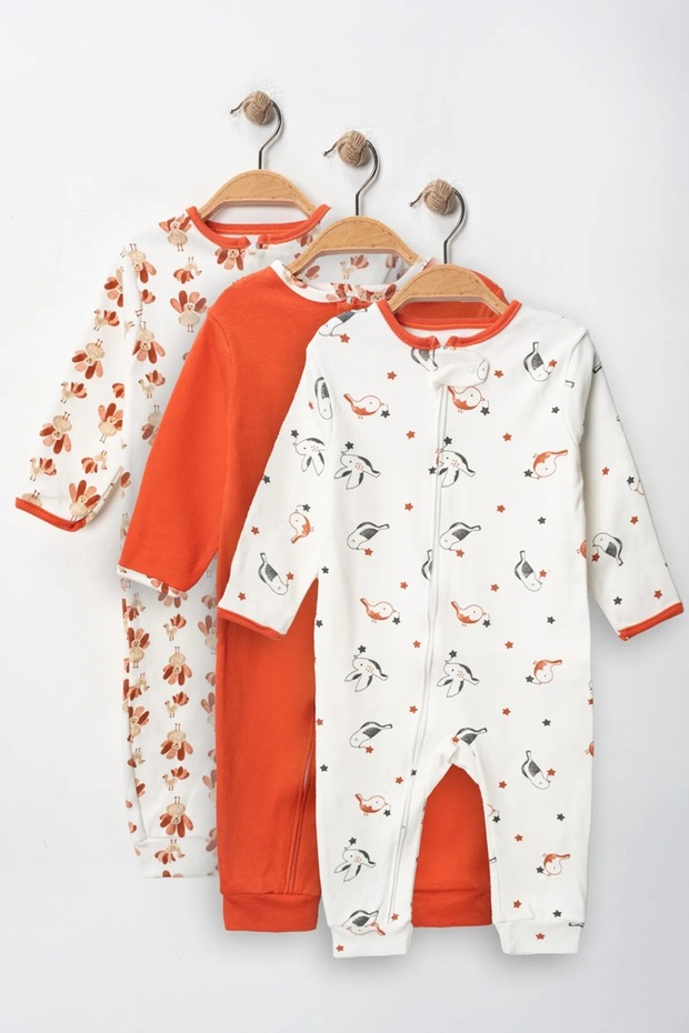 Baby Girl Printed 100% Cotton 3-Piece Jumpsuit Set Without Booties 9-12-18 Months (Girl Boy Newborn)