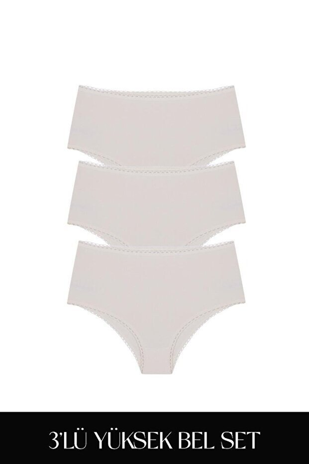 Cotvie Ecru Cotton High Waist Set of 3 Panties